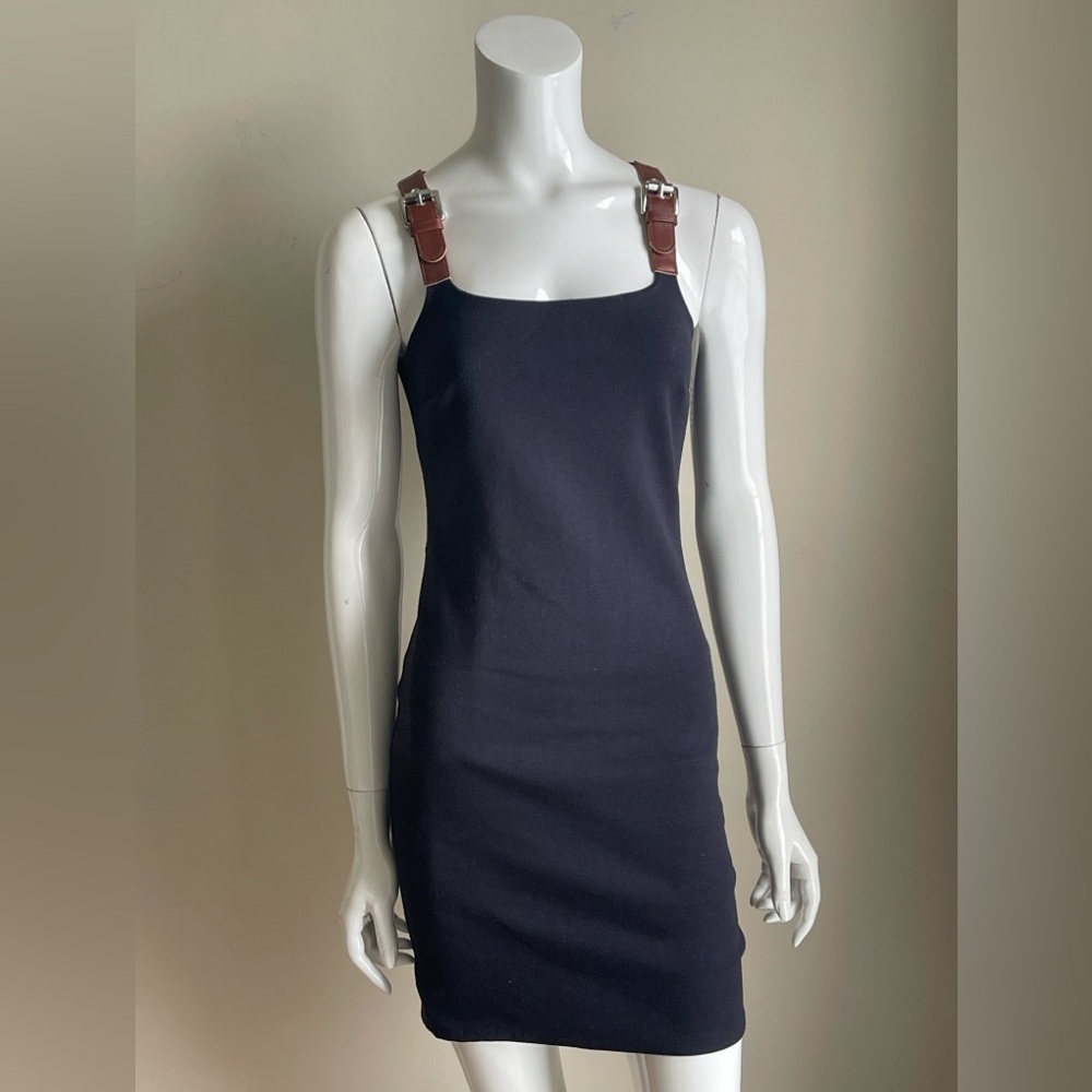 Michael Michael Kors Leather Buckle Strap Navy Mini Dress XXS Bodycon